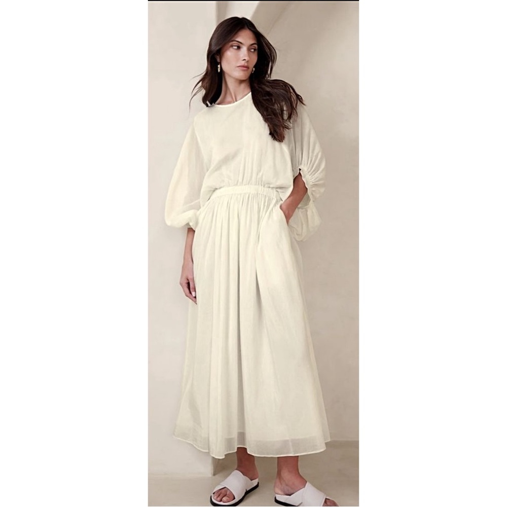 Banana Republic Eliana bohemian Cotton-Silk Dress in a cream ivory color M - Picture 1 of 13